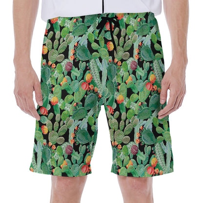 Watercolor Cactus Plant Print Men's Beach Shorts
