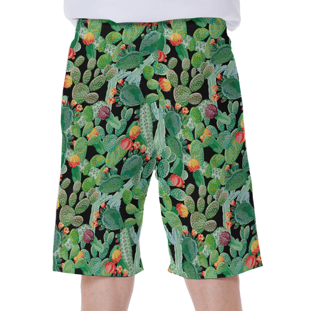 Watercolor Cactus Plant Print Men's Beach Shorts