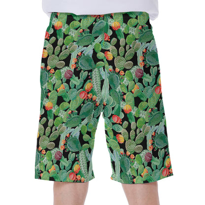 Watercolor Cactus Plant Print Men's Beach Shorts