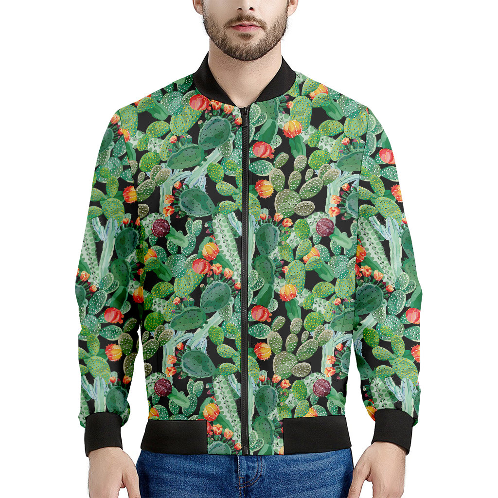 Watercolor Cactus Plant Print Men's Bomber Jacket