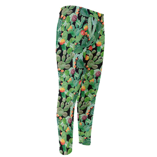 Watercolor Cactus Plant Print Men's Compression Pants