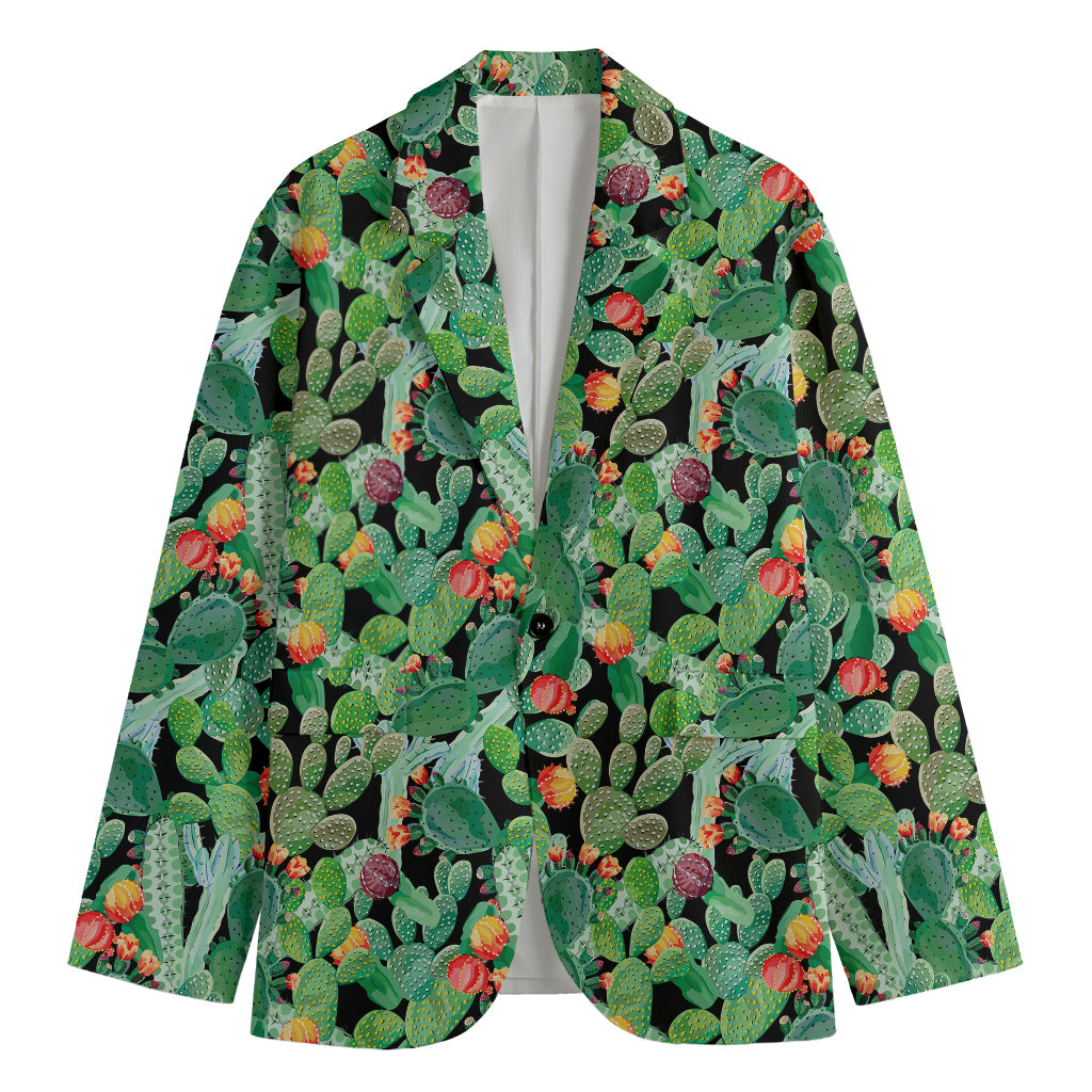 Watercolor Cactus Plant Print Men's Cotton Blazer