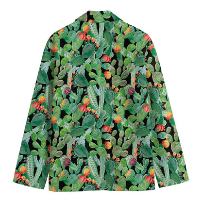 Watercolor Cactus Plant Print Men's Cotton Blazer