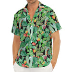 Watercolor Cactus Plant Print Men's Deep V-Neck Shirt