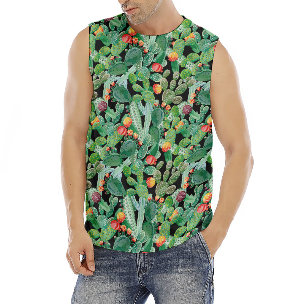 Watercolor Cactus Plant Print Men's Fitness Tank Top