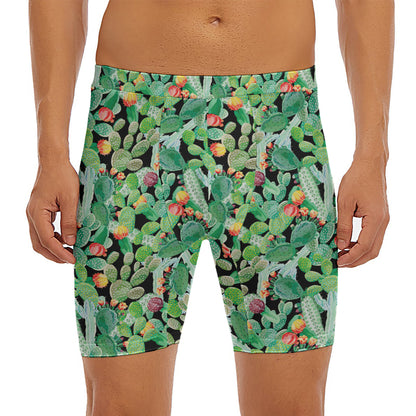 Watercolor Cactus Plant Print Men's Long Boxer Briefs