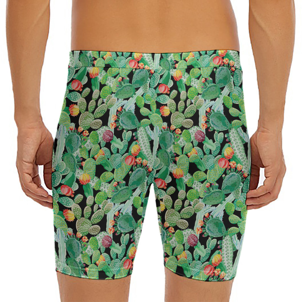 Watercolor Cactus Plant Print Men's Long Boxer Briefs