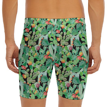 Watercolor Cactus Plant Print Men's Long Boxer Briefs