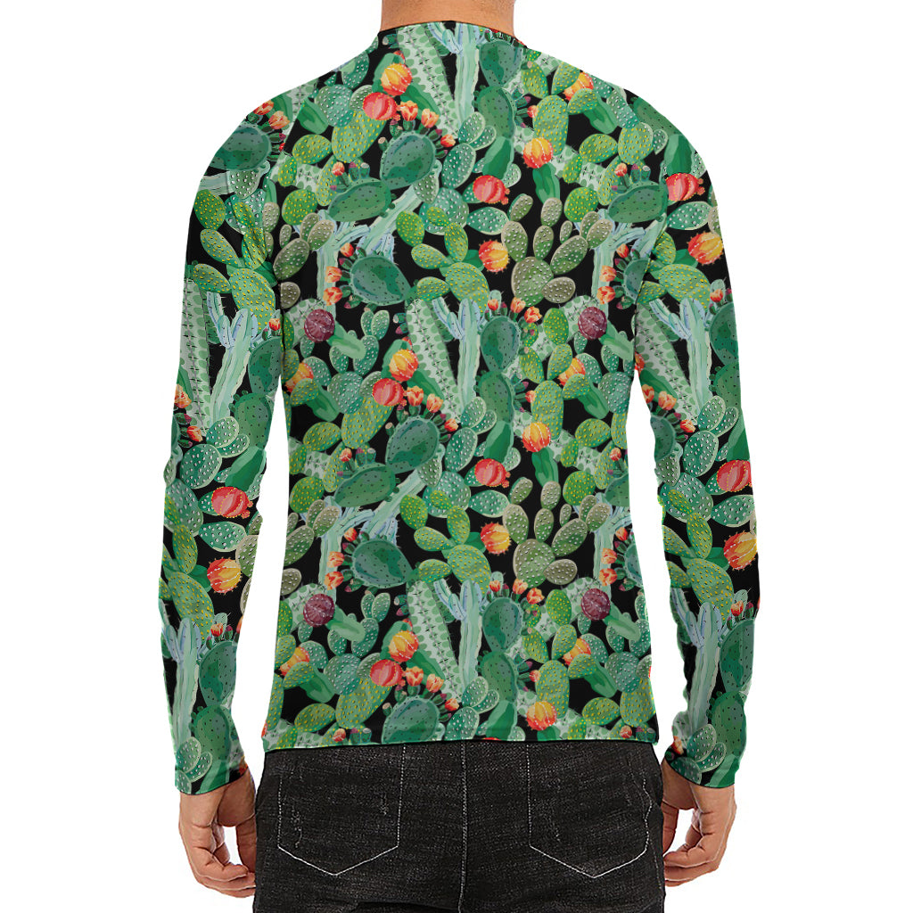 Watercolor Cactus Plant Print Men's Long Sleeve Rash Guard