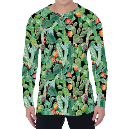 Watercolor Cactus Plant Print Men's Long Sleeve T-Shirt
