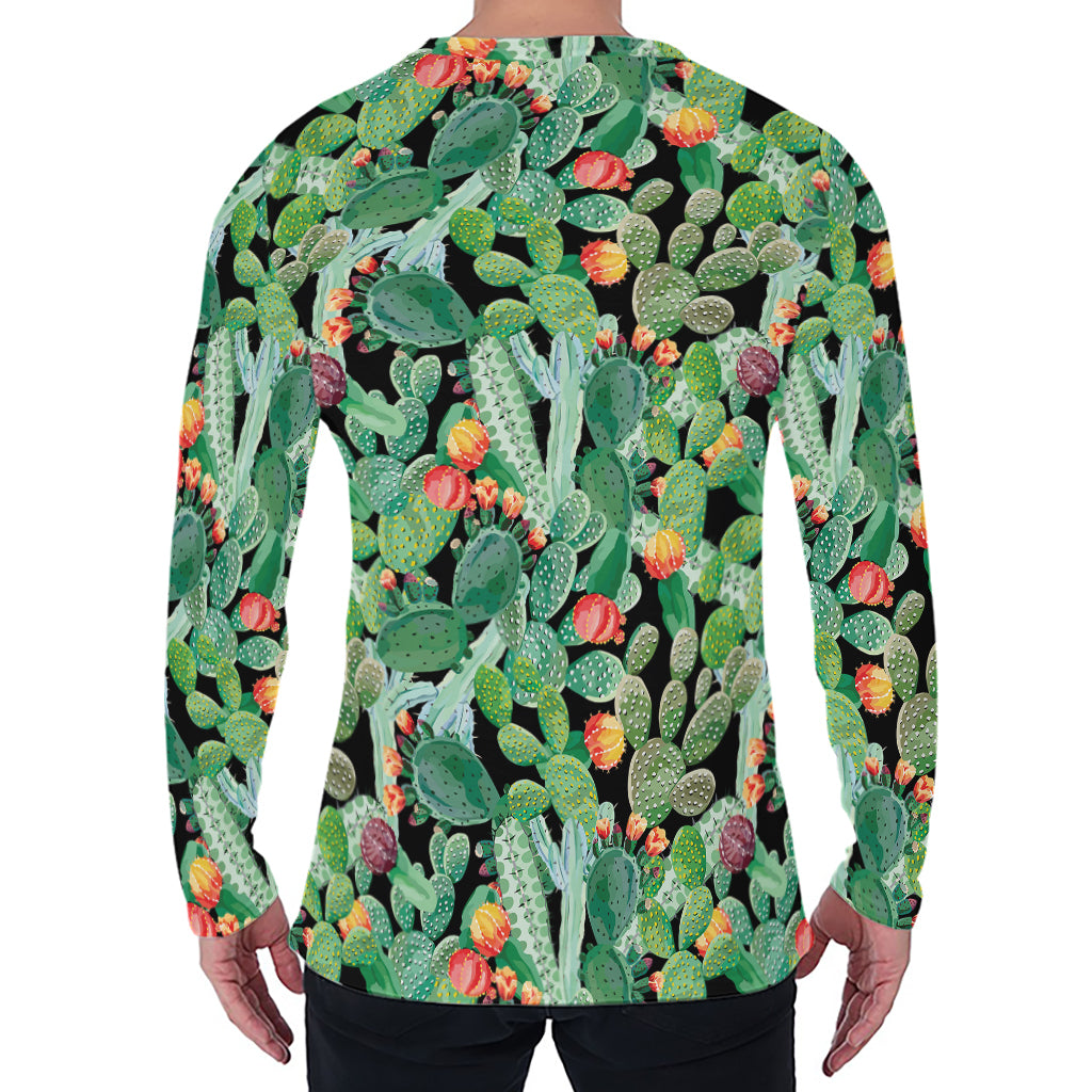 Watercolor Cactus Plant Print Men's Long Sleeve T-Shirt