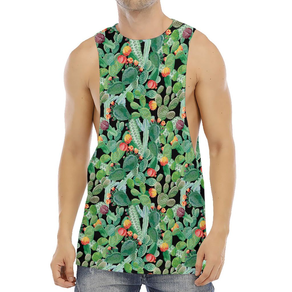 Watercolor Cactus Plant Print Men's Muscle Tank Top