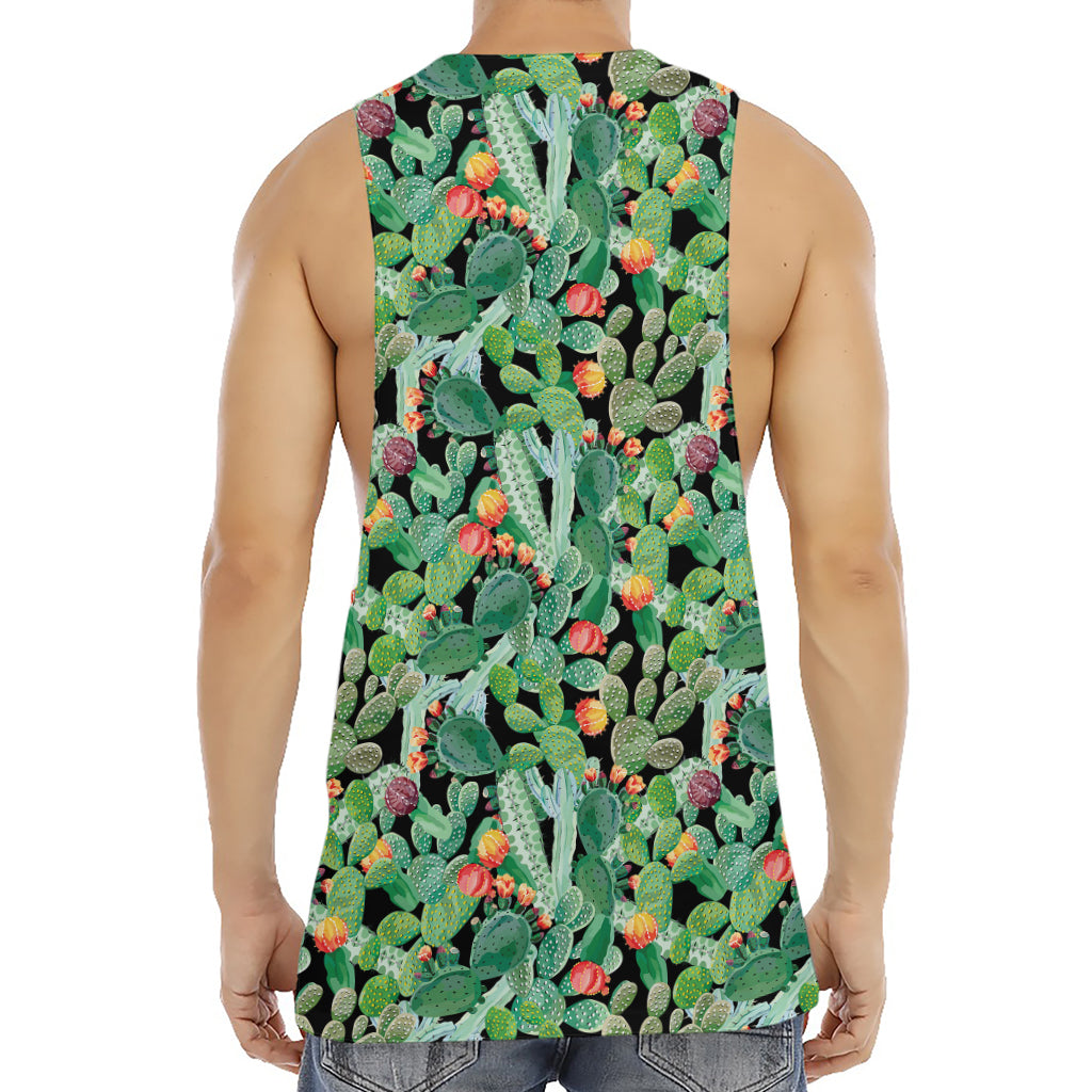 Watercolor Cactus Plant Print Men's Muscle Tank Top