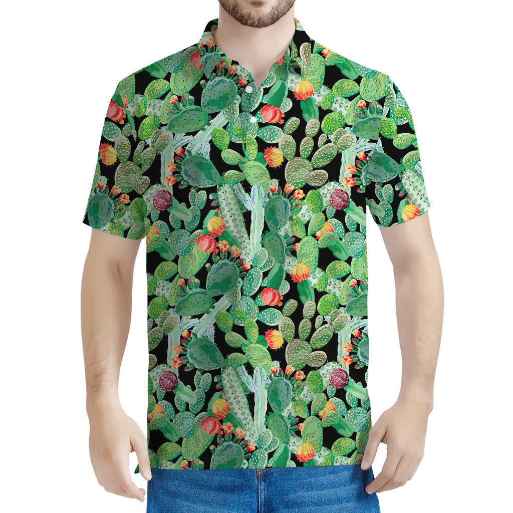 Watercolor Cactus Plant Print Men's Polo Shirt