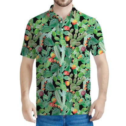 Watercolor Cactus Plant Print Men's Polo Shirt
