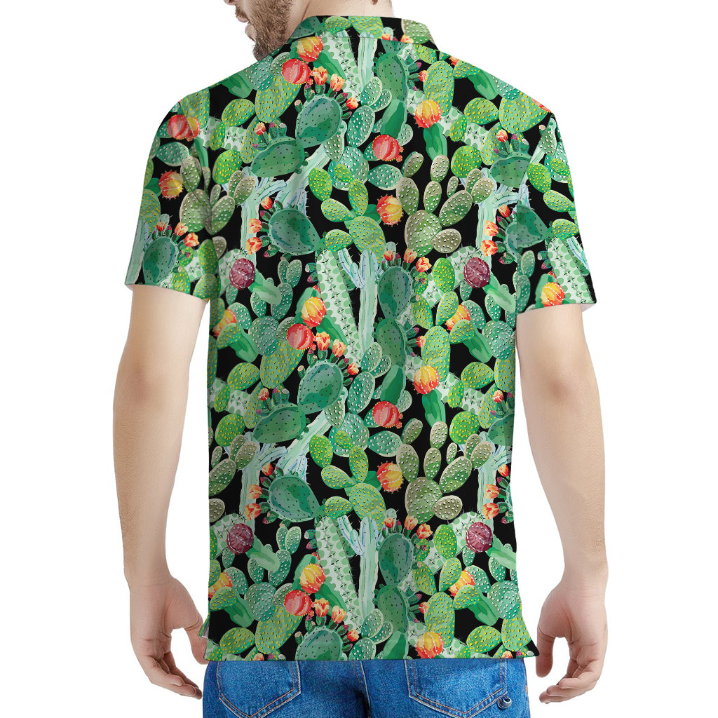 Watercolor Cactus Plant Print Men's Polo Shirt