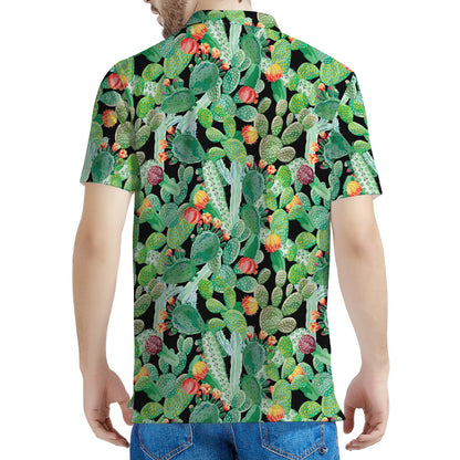 Watercolor Cactus Plant Print Men's Polo Shirt