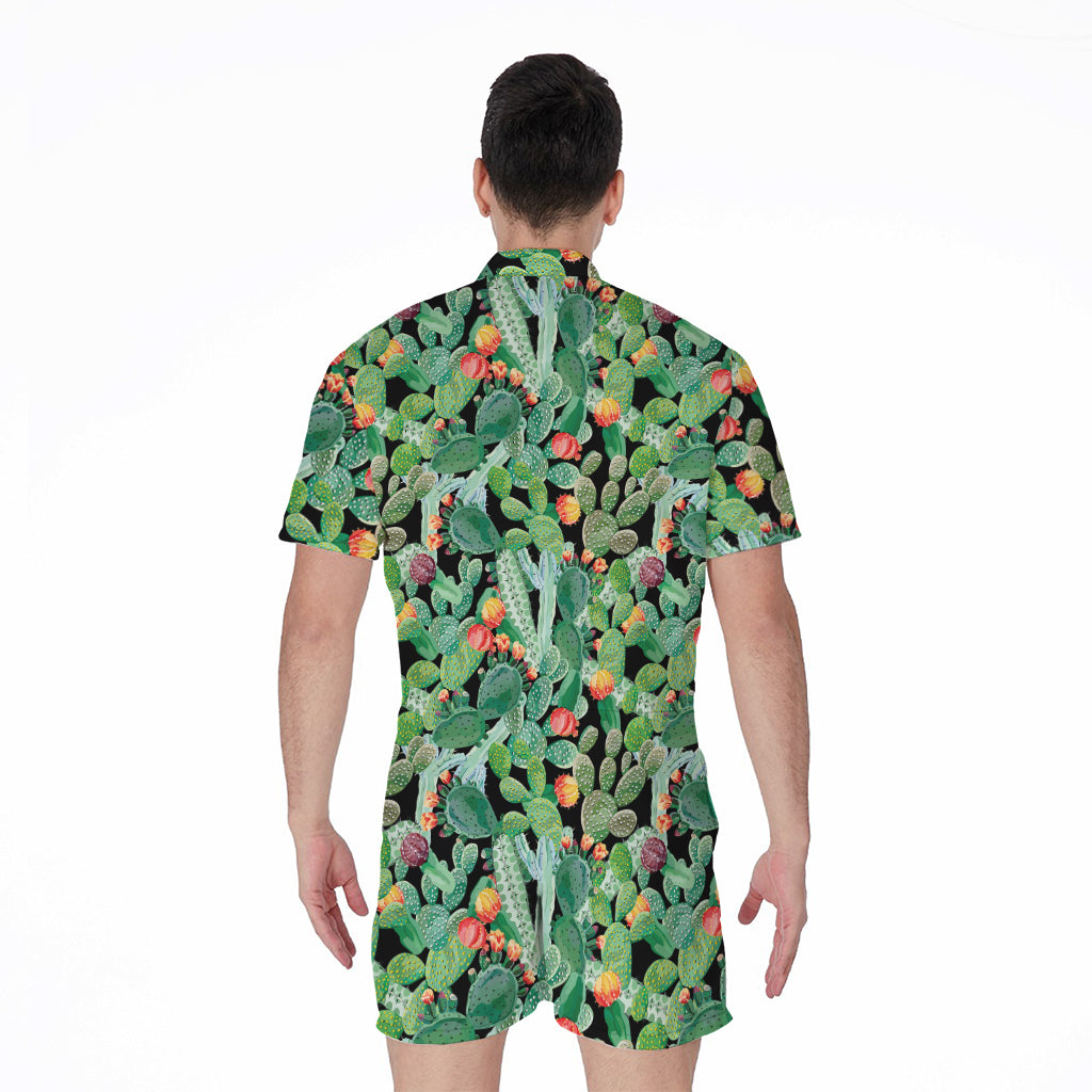Watercolor Cactus Plant Print Men's Rompers