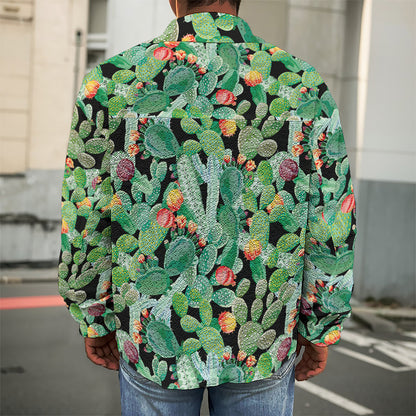 Watercolor Cactus Plant Print Men's Shirt Jacket