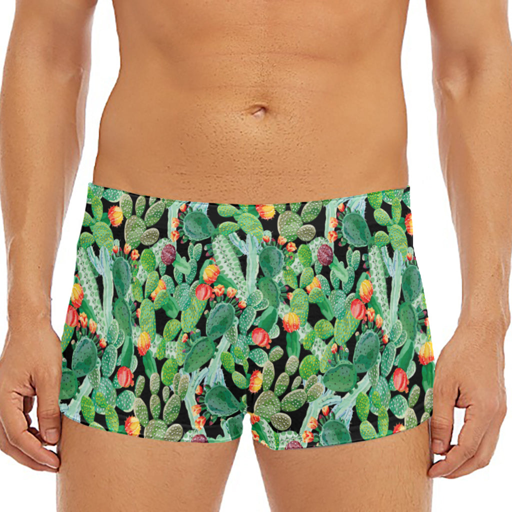 Watercolor Cactus Plant Print Men's Short Boxer Briefs
