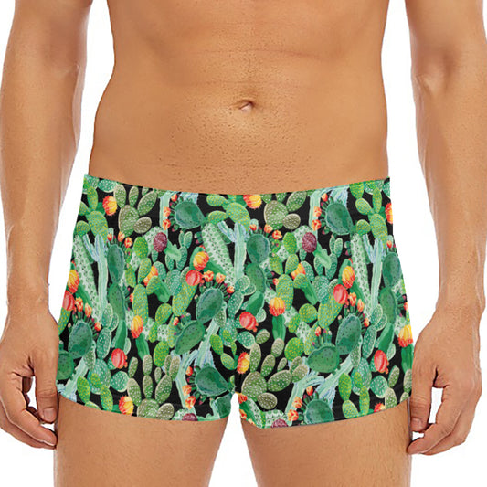 Watercolor Cactus Plant Print Men's Short Boxer Briefs