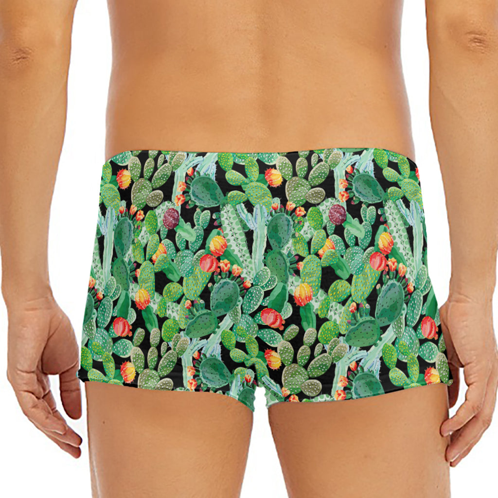 Watercolor Cactus Plant Print Men's Short Boxer Briefs