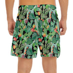 Watercolor Cactus Plant Print Men's Split Running Shorts
