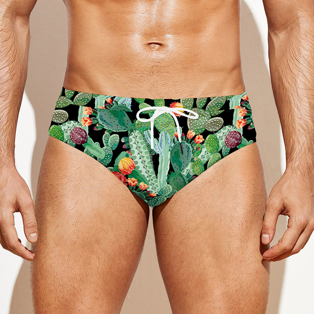 Watercolor Cactus Plant Print Men's Swim Briefs