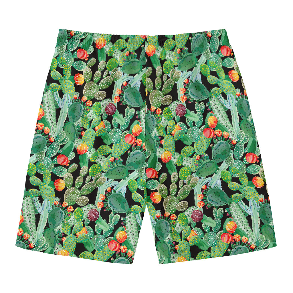 Watercolor Cactus Plant Print Men's Swim Trunks