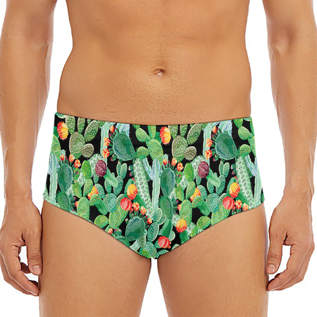 Watercolor Cactus Plant Print Men's Triangle Swim Briefs