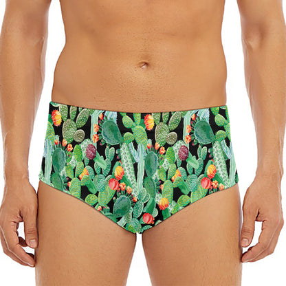 Watercolor Cactus Plant Print Men's Triangle Swim Briefs