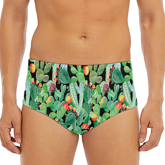 Watercolor Cactus Plant Print Men's Triangle Swim Briefs