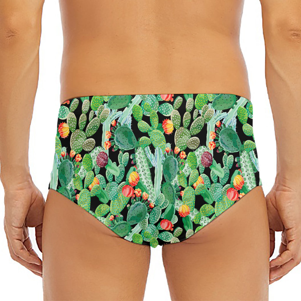 Watercolor Cactus Plant Print Men's Triangle Swim Briefs