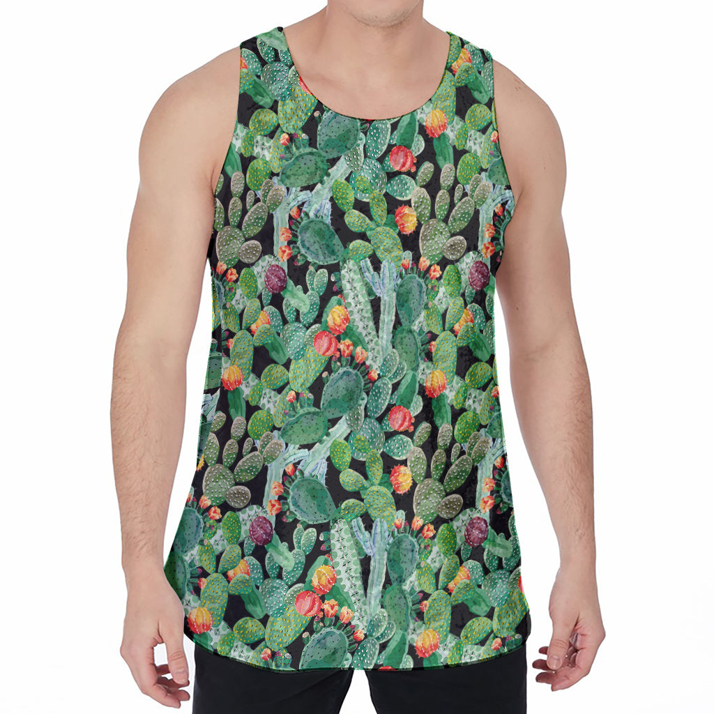 Watercolor Cactus Plant Print Men's Velvet Tank Top