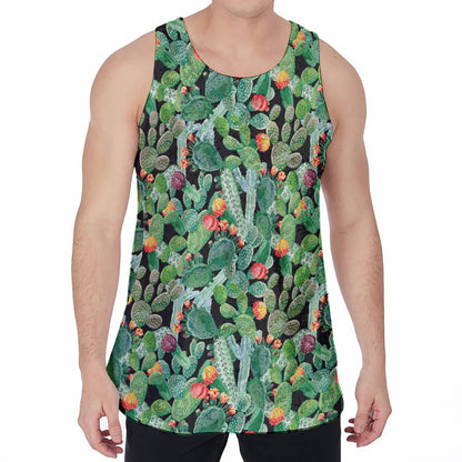 Watercolor Cactus Plant Print Men's Velvet Tank Top