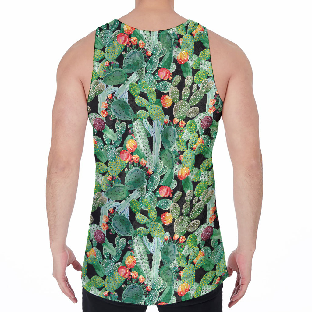 Watercolor Cactus Plant Print Men's Velvet Tank Top