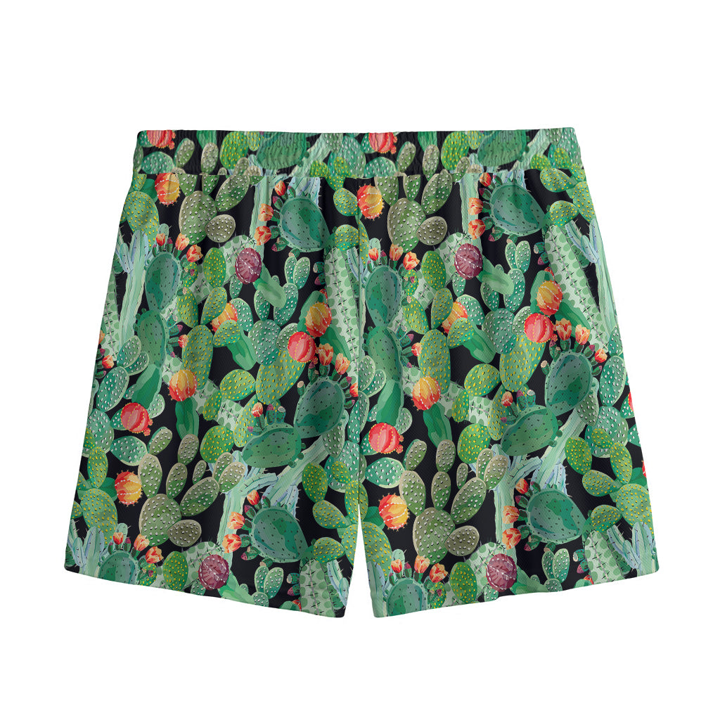 Watercolor Cactus Plant Print Mesh Shorts