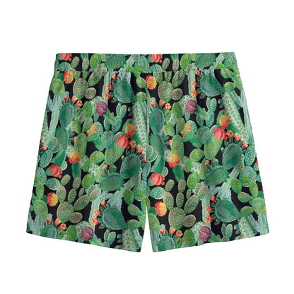 Watercolor Cactus Plant Print Mesh Shorts