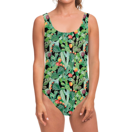 Watercolor Cactus Plant Print One Piece Swimsuit