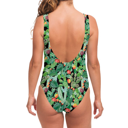 Watercolor Cactus Plant Print One Piece Swimsuit