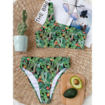 Watercolor Cactus Plant Print One Shoulder Bikini Top