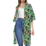 Watercolor Cactus Plant Print Open Front Beach Cover Up