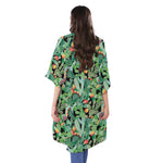 Watercolor Cactus Plant Print Open Front Beach Cover Up