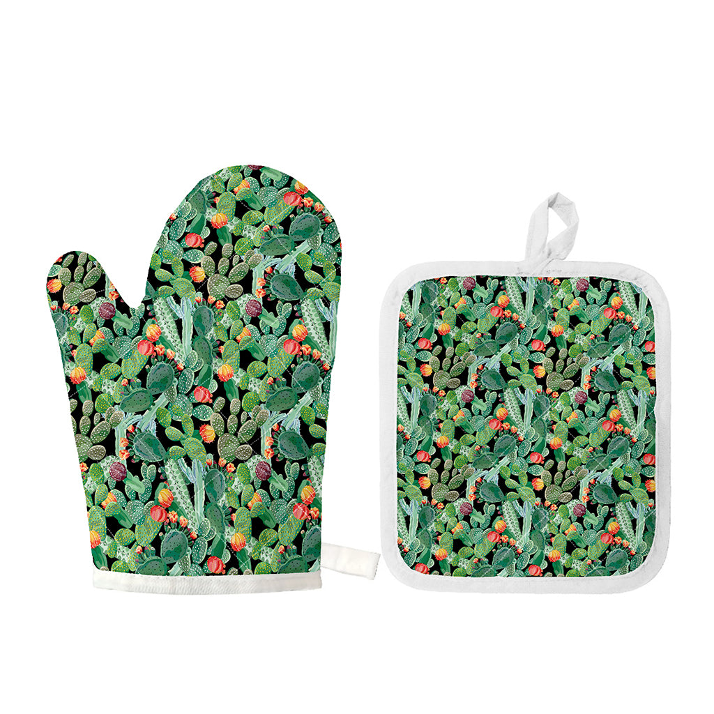 Watercolor Cactus Plant Print Oven Mitt And Pot Holder Set
