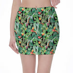 Watercolor Cactus Plant Print Pencil Mini Skirt