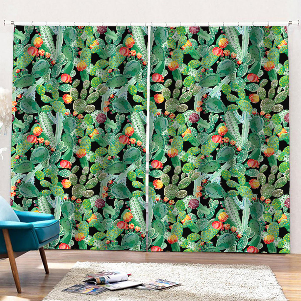 Watercolor Cactus Plant Print Pencil Pleat Curtains