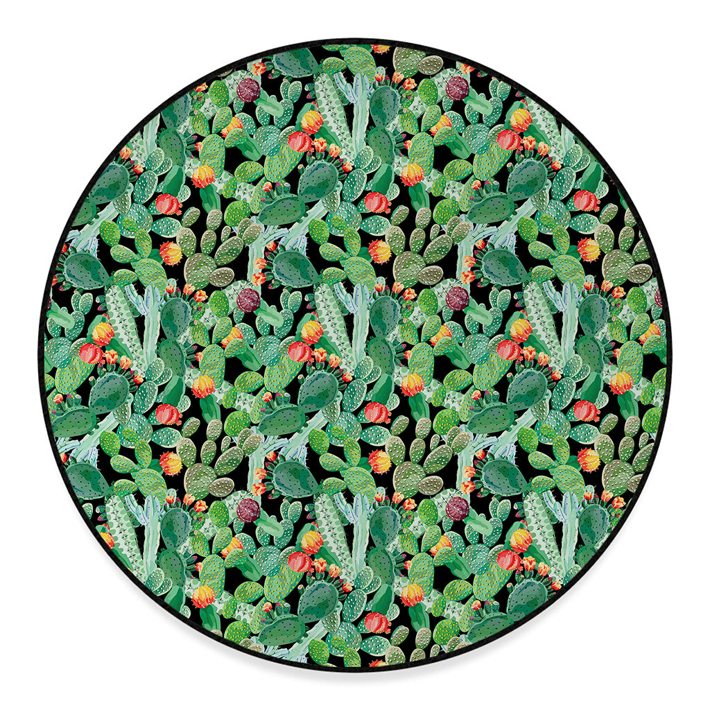 Watercolor Cactus Plant Print Round Floor Mat