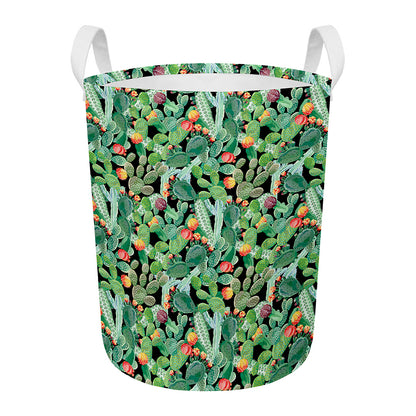 Watercolor Cactus Plant Print Round Laundry Basket