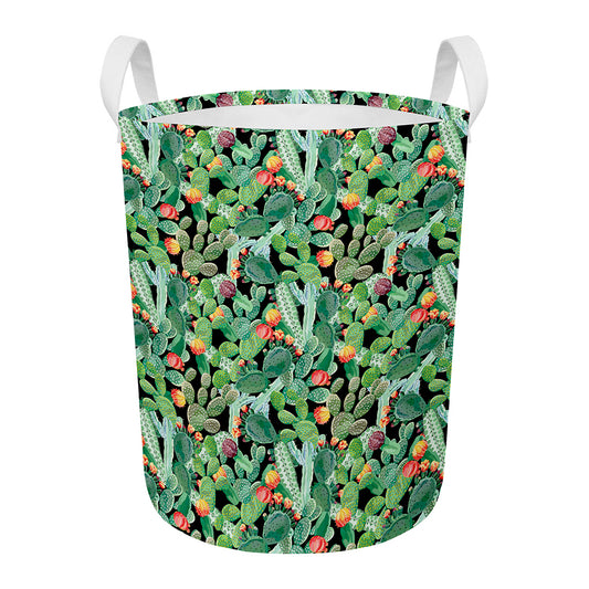 Watercolor Cactus Plant Print Round Laundry Basket