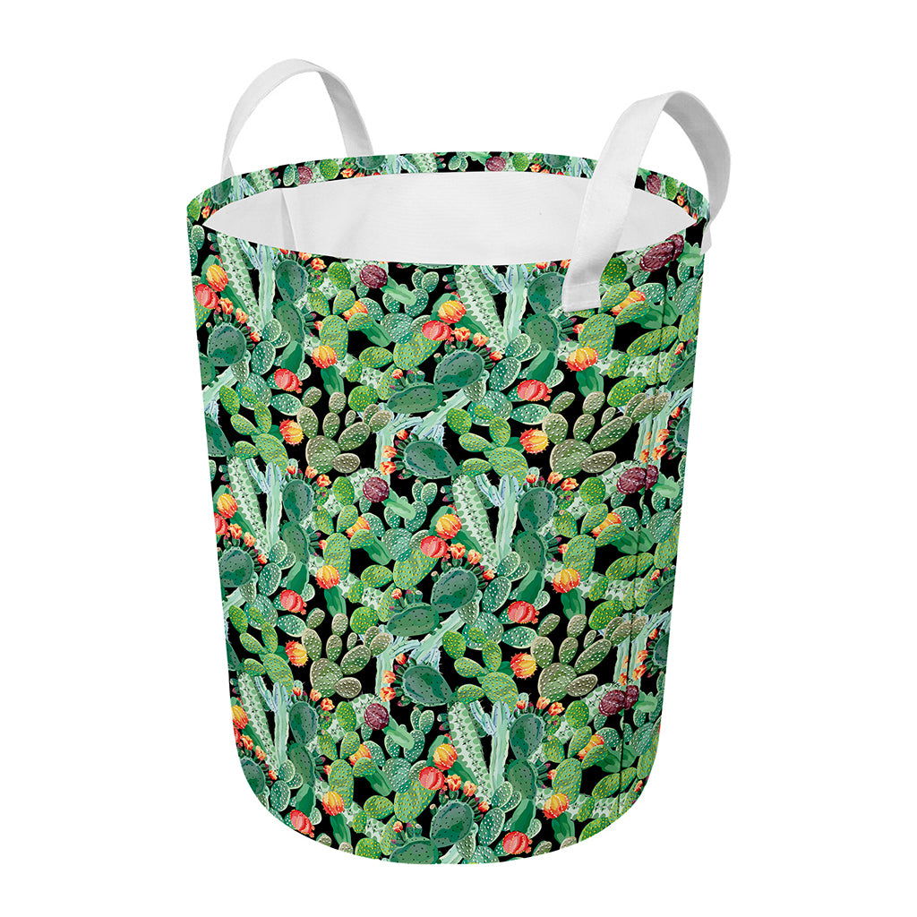 Watercolor Cactus Plant Print Round Laundry Basket